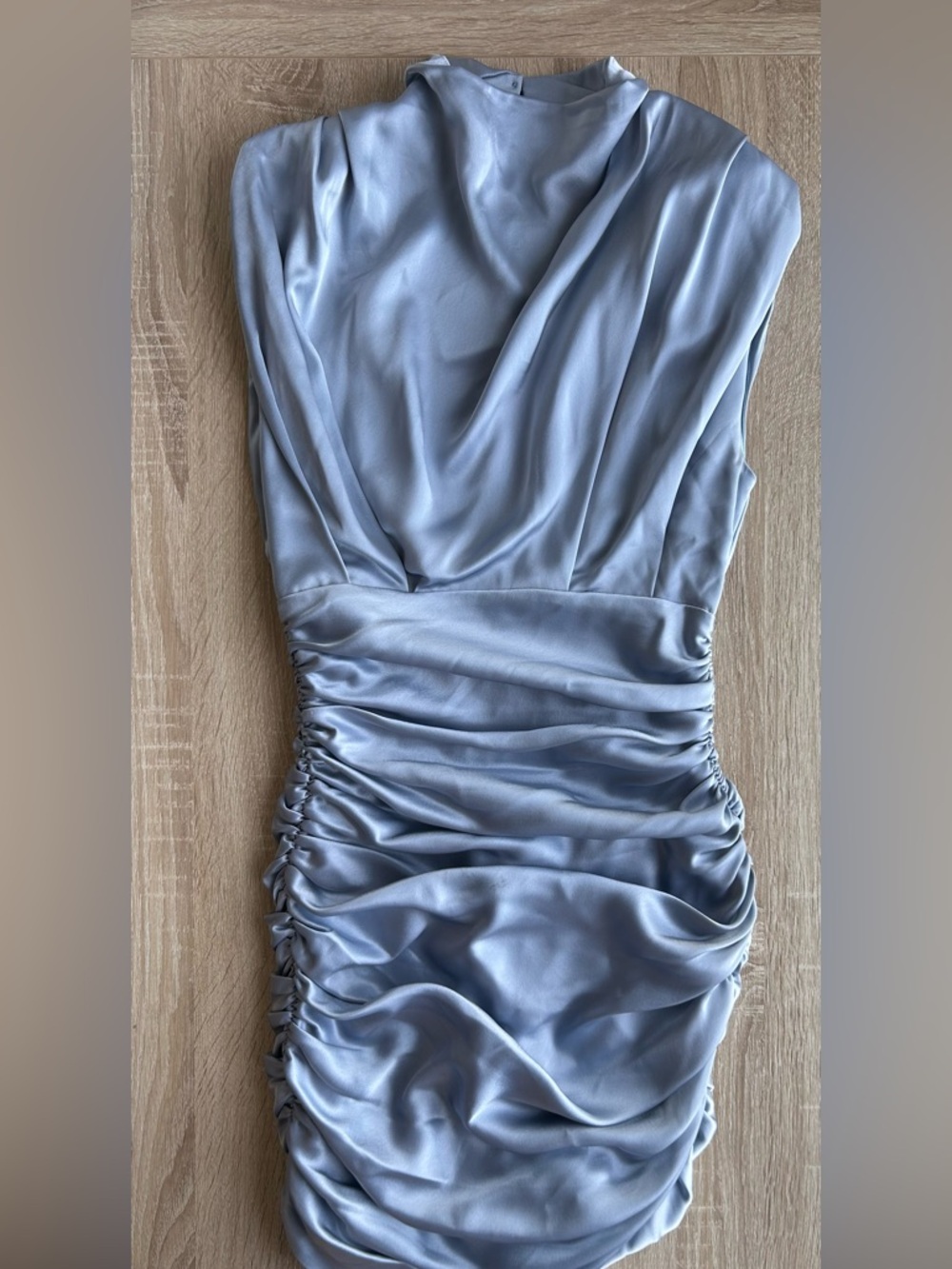 Aritzia Babaton Hasek Blue Satin Ruched Slinky Minidress 4 Small